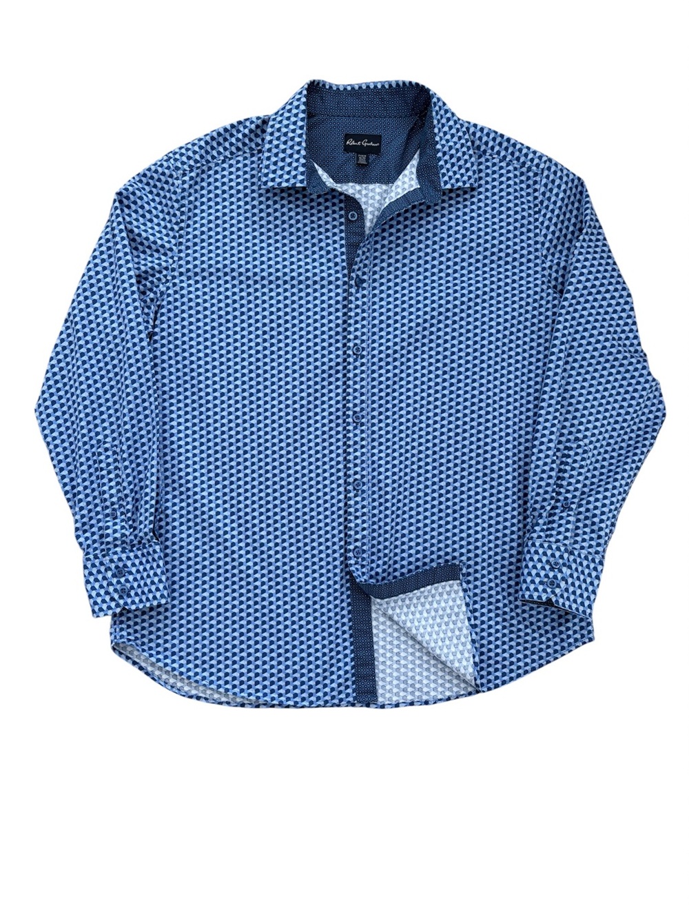 Robert Graham Button Up Shirt Contrast Cuff Blue Geometric Designer Office XL - Picture 15 of 16